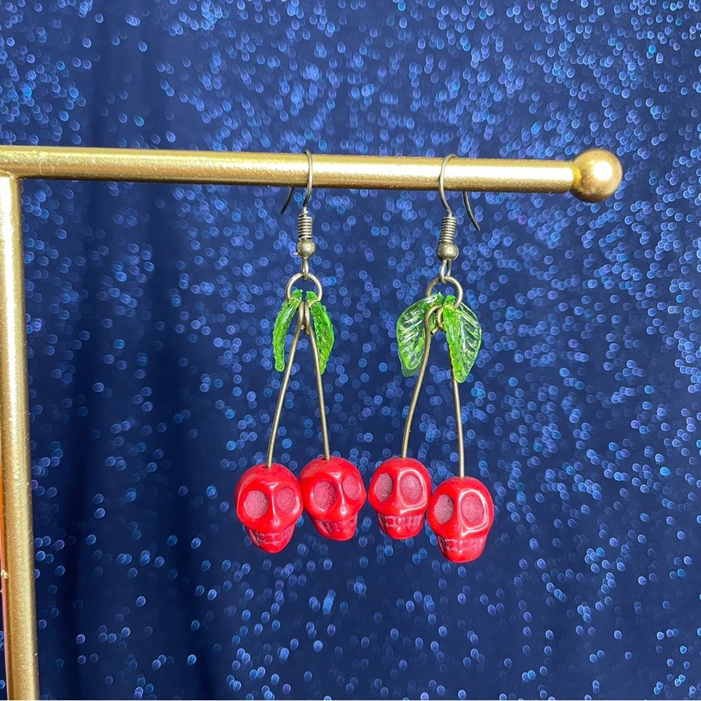 Cherry skull dangle earrings